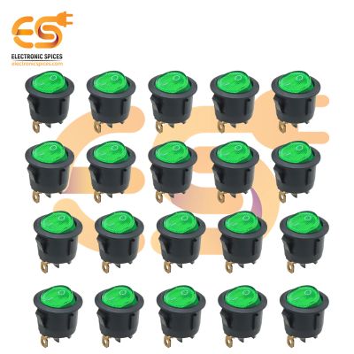 KCD1 10A 250V AC Green Color 3-Pin SPST Round Mini Plastic Rocker Switch Pack of 100